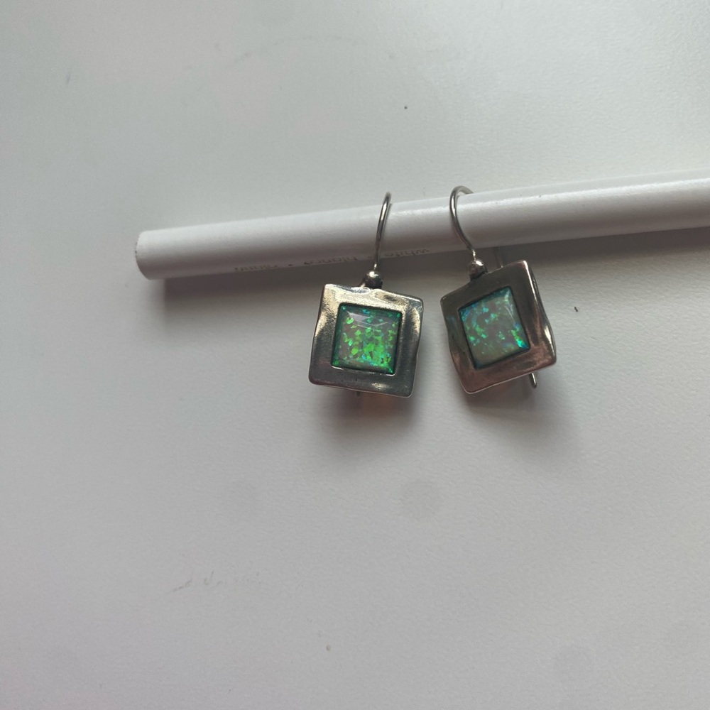 Elegant Silver and Blue Opal Earrings - Picture 5 of 8